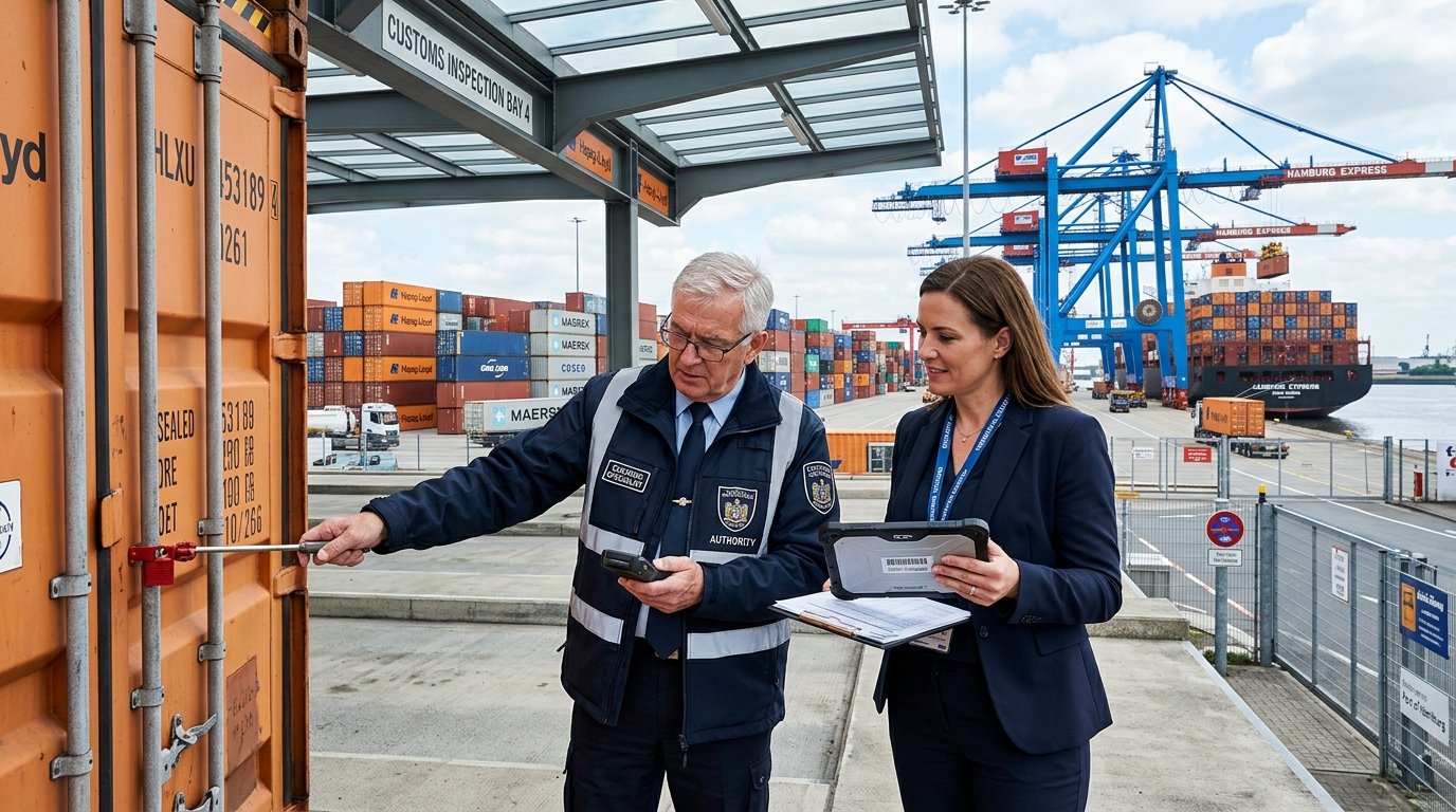 Customs inspection bay and cargo verification officers